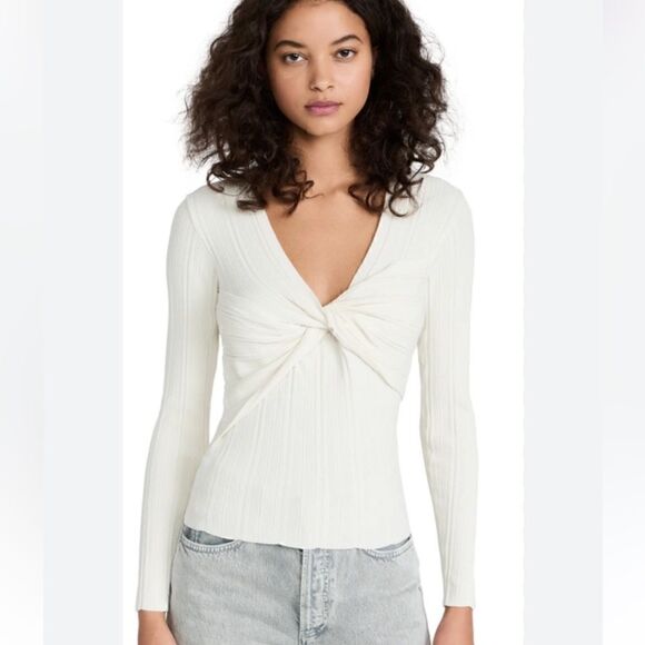 FRAME LAYERED WRAP TWIST FRONT LONG SLEEVE TOP SWEATER NWT LARGE - Picture 3 of 9